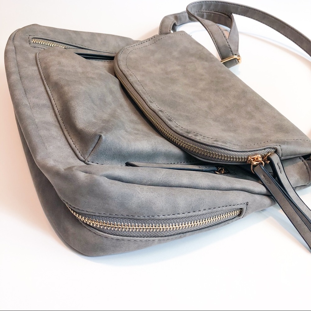Large Gray Zipper Flap Crossbody - Picture 3 of 10